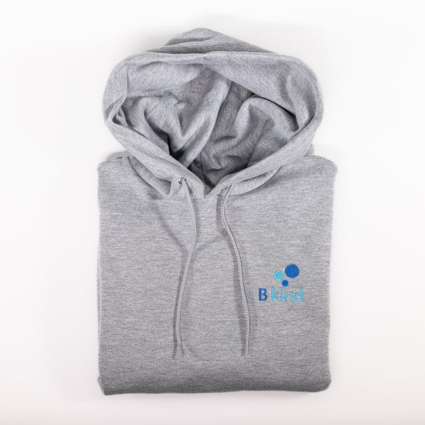 A gray hoodie with the words " blue ribbon " on it.