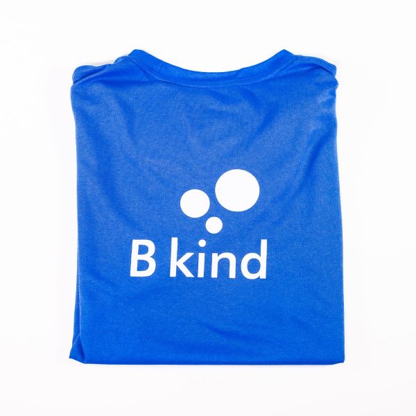 A blue shirt with the word " b kind ".