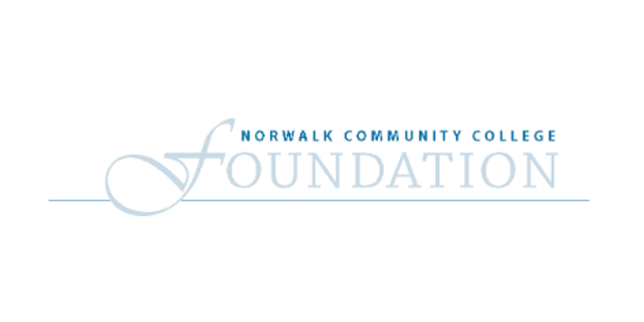 A blue and white logo for the norwalk community college foundation.